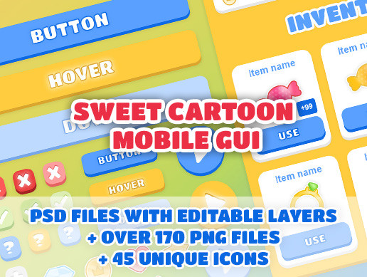 Cartoon sweet GUI - over 170 PNG files!
