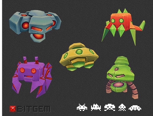 Low Poly Space Invader Set