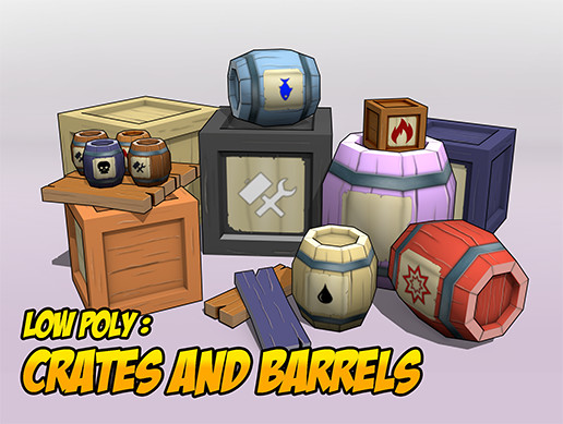 Low Poly Crate and Barrel