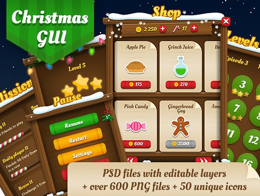 Christmas Winter GUI UI Kit - over 600 PNG files!