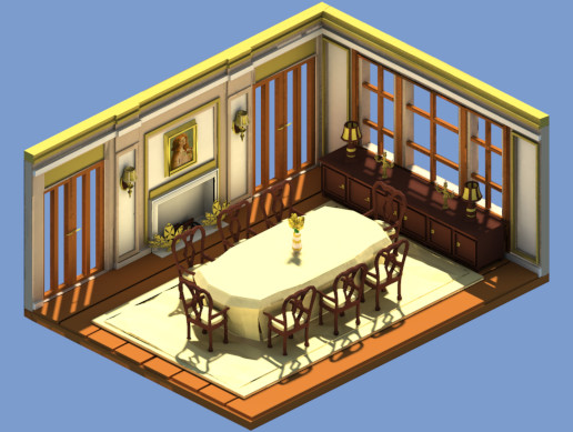 Low poly mansion house interiors