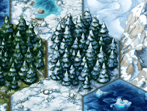 Painted 2D Terrain Hexes: Cold Lands
