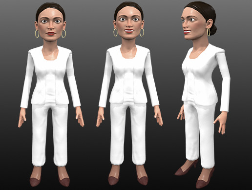 AOC stylized 3D caricature