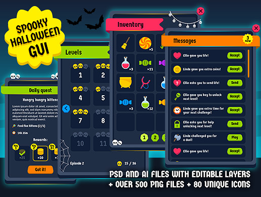 Spooky halloween GUI Kit - over 500 PNG files!