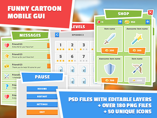 Funny, clean cartoon GUI - over 180 PNG files!