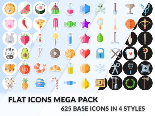 Flat Icons Mega Pack, 10k PNG + PSD & AI