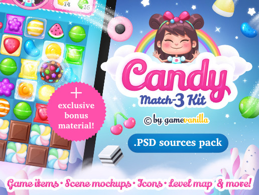 Candy Match 3 Kit .PSD Sources Pack