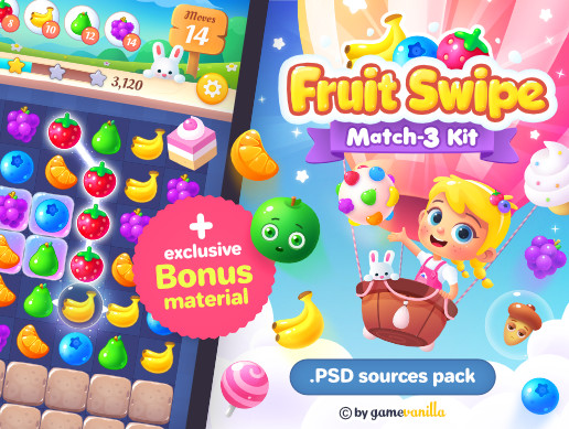 Fruit Swipe Match 3 Kit .PSD Sources Pack
