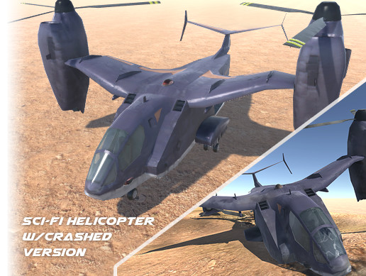 Sci-Fi Helicopter w/Crashed Version