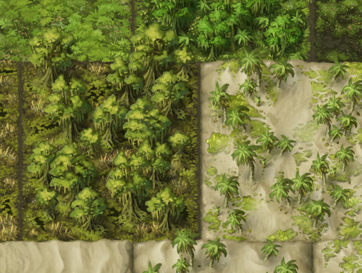 Painted 2D Terrain Tiles: Tropics and Wetlands