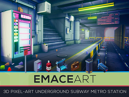 3D Pixel-Art Metro Urban Underground Modular Kit