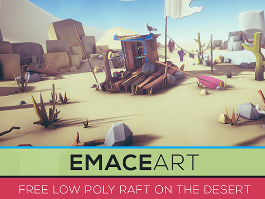 Free Low Poly - Raft on the desert