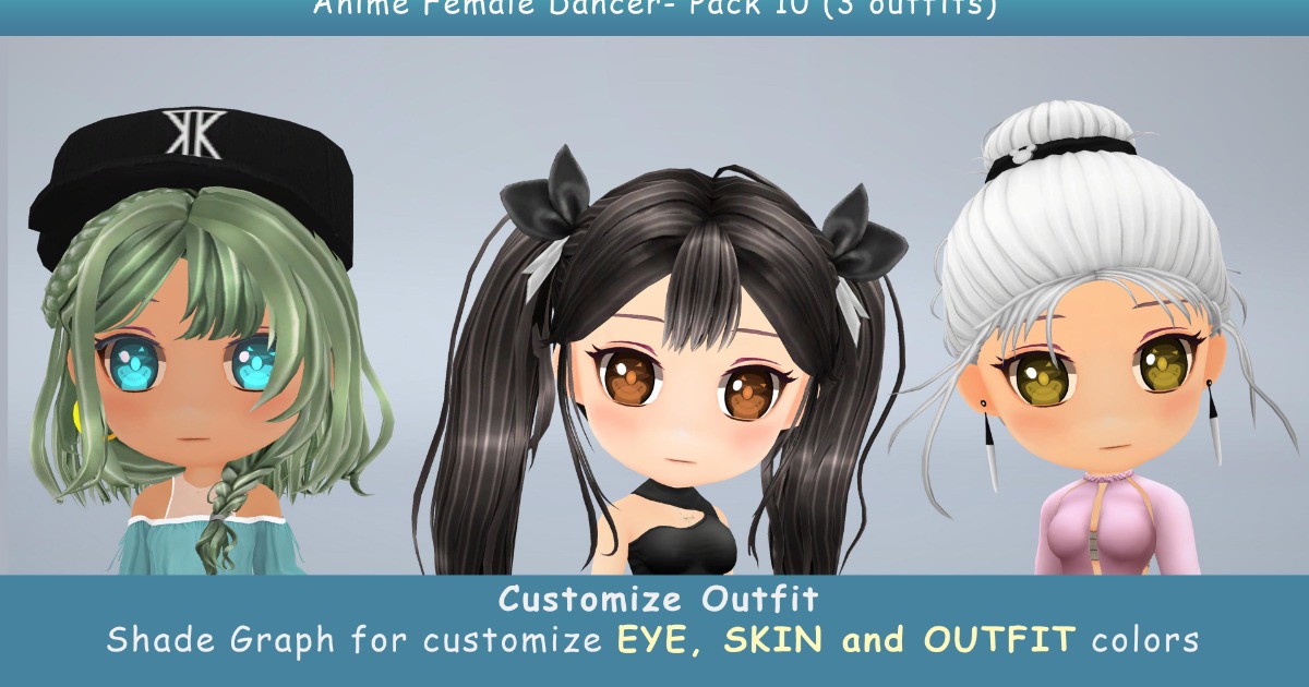 Chibi Anime Female Dancer - Pack 1 (3 outfits) | Characters | Unity ...