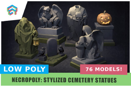 Low Poly Cemetery Kit: NecroPOLY - Statues Module