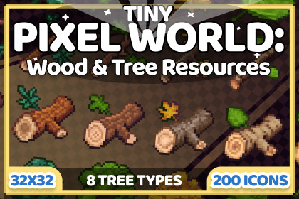 Tiny pixel world: Wood & Tree Resources Icon Pack