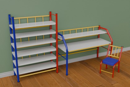 Retro Furniture - Vintage 90s Style - Desktop, Chair and Storage Rack URP & HDRP