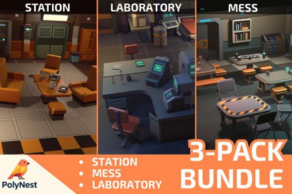 Low Poly Sci-Fi 3-Pack Bundle - Retro Style