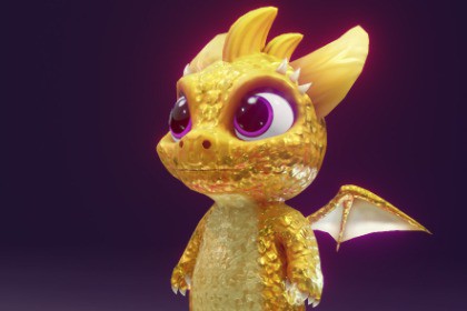 Cartoon Gold Dragon 3D Model (Low-Poly, Game-Ready, Animated, Built-In)