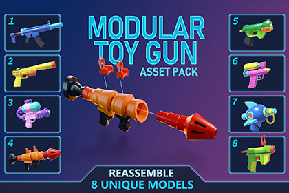 Modular Toy Water Gun Pack | Low Poly FPS Weapon Asset