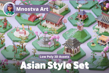 Low Poly Asian Style Set – Buildings & Props