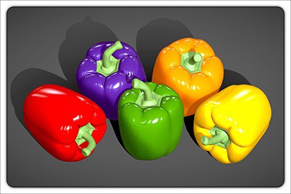 5 Bell Peppers - Capsicum - Low Poly Realistic Vegetable