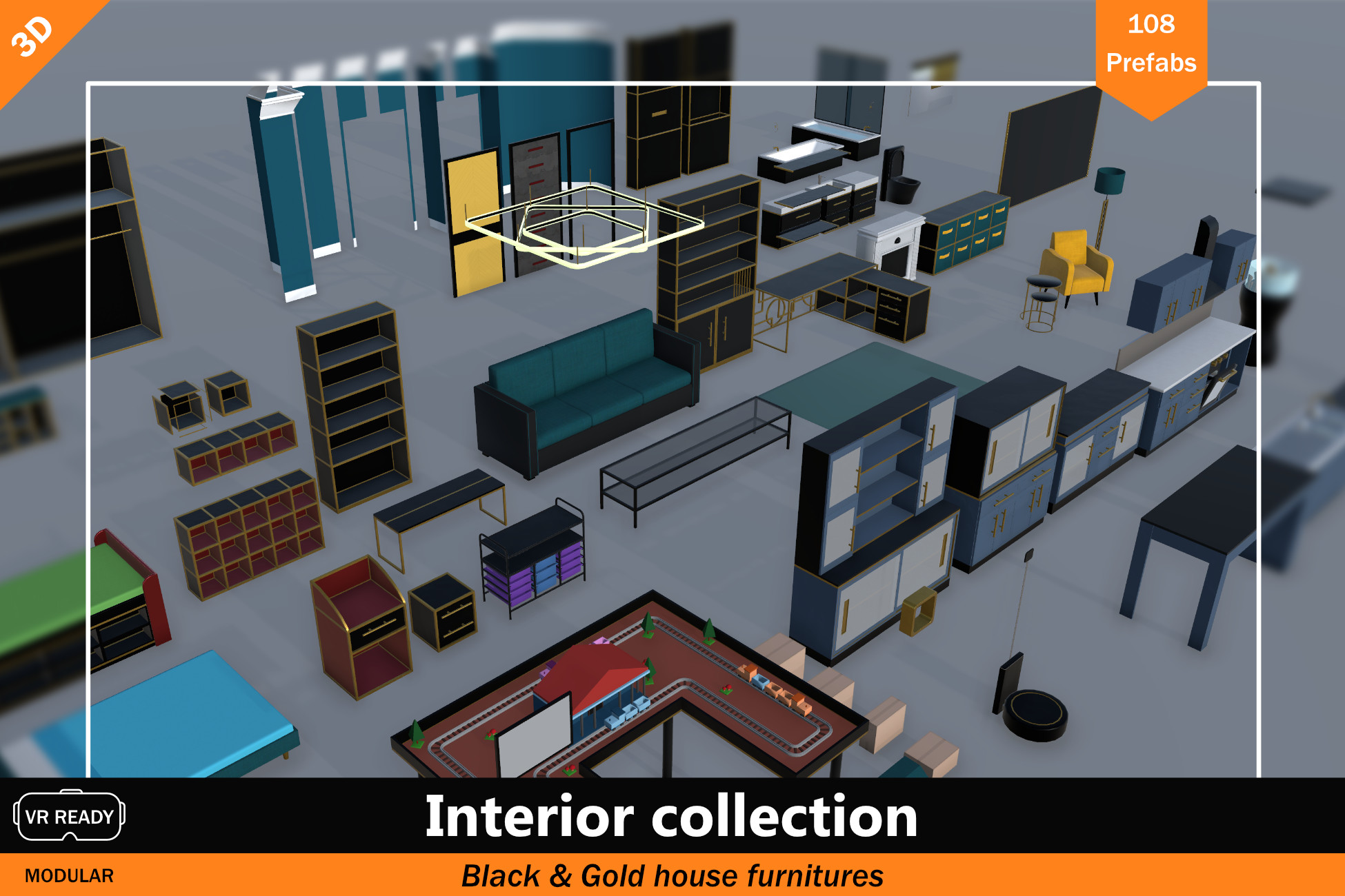 Black & Gold house furnitures | 3D Furniture | Unity Asset Store