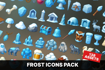 Fantasy Ice Themed Icons Pack for RPG Strategy Survival Adventure Games