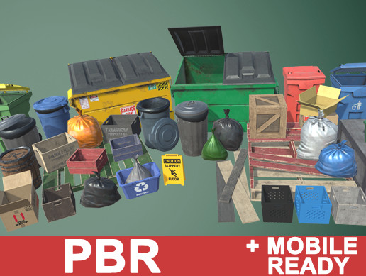Garbage Collection Unity Garbage bins, crates and other Props | 3D Urban | Unity Asset Store