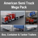 Realistic American Semi Truck Mega Pack (Box, Container & Tanker Trailers)
