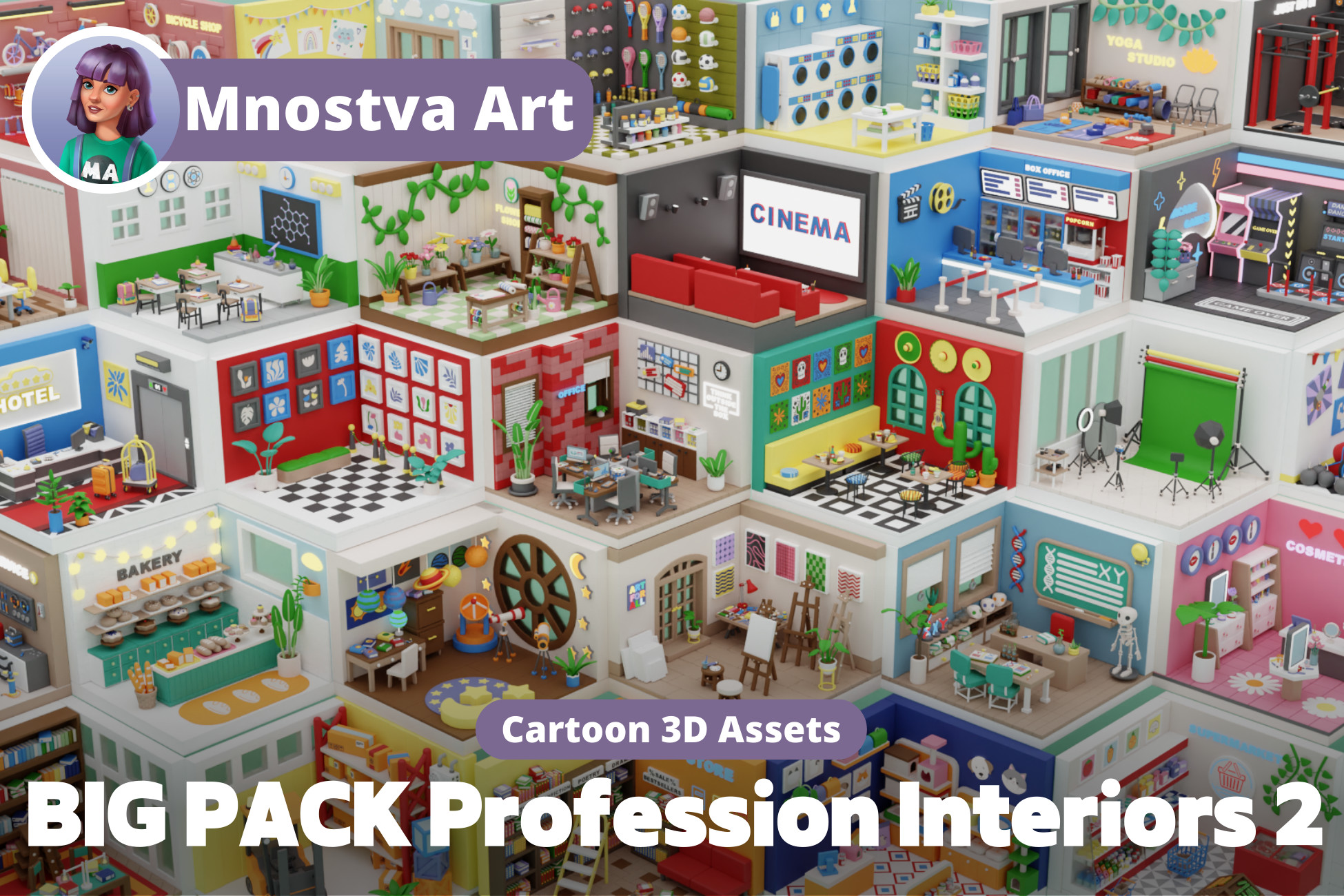BIG PACK Cozy Cartoon Profession Rooms Interiors 2