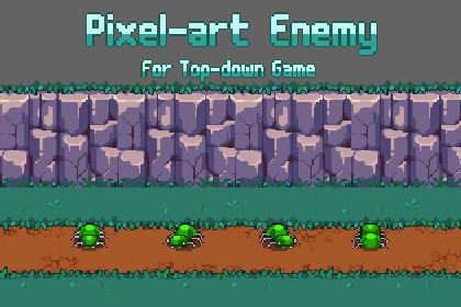 Top-Down Pixel Art Enemy: Green Spider