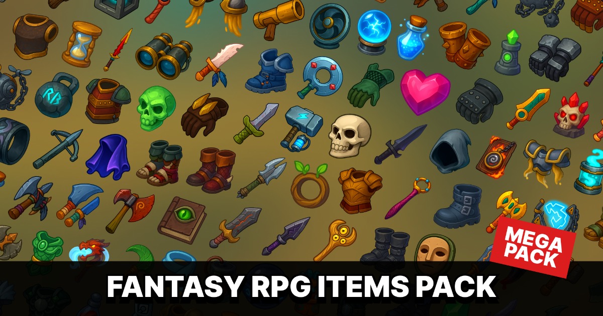 Fantasy RPG Items Pack – Weapons, Artifacts, and Gear Icons (2D ...