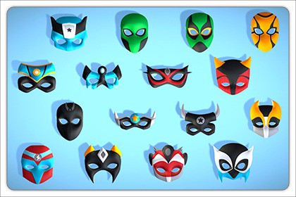 16 Kids Superhero Mask Pack - Cartoon Low Poly - Stylized Face Masks Collection