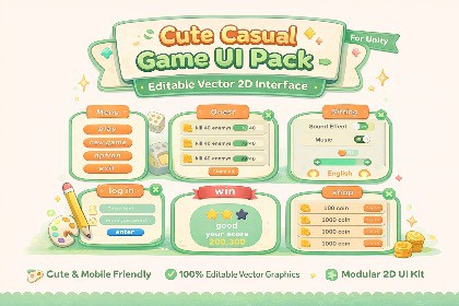 Cute Casual Game UI Pack – Editable Vector 2D Interface