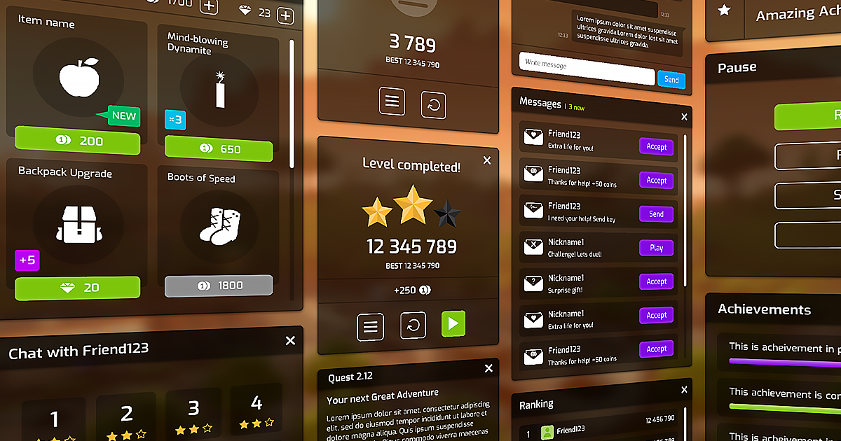 Flat Minimalist GUI / UI pack 2.0 - over 700 PNG! | 2D GUI | Unity ...