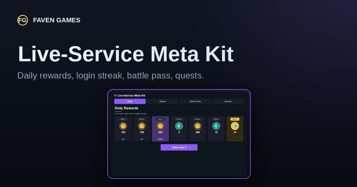 Battle Pass, Daily Rewards & Quests - Live-Service Meta Kit | Game ...