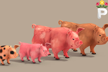 Stylized Hand-Painted Pigs
