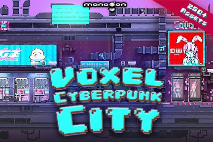 Voxel Cyberpunk Streets - 3D pixel art - monogon