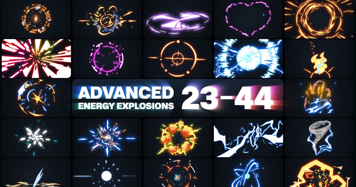 Advanced Energy Explosions Pack 23-44 | 2D Textures & Materials | Unity ...