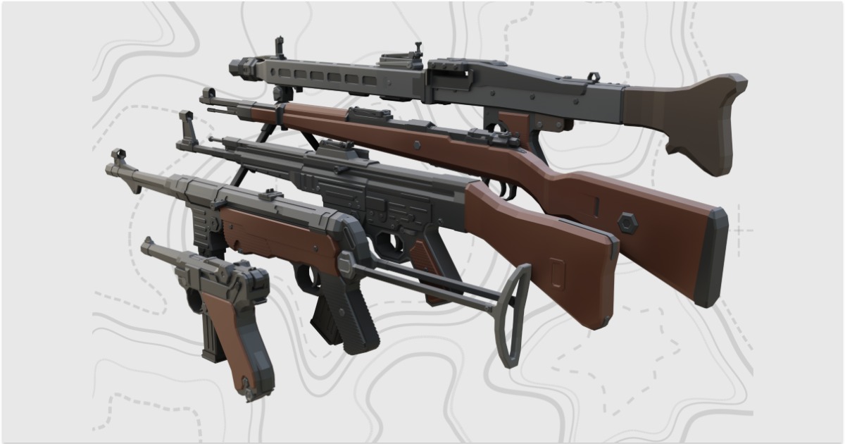 Low Poly Weapon Series 4 WWII 1 | 3D Guns | Unity Asset Store