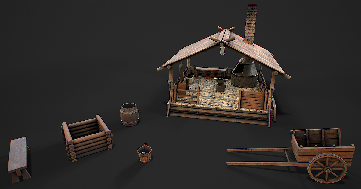 Medieval forge with accessories | 3D Historic | Unity Asset Store