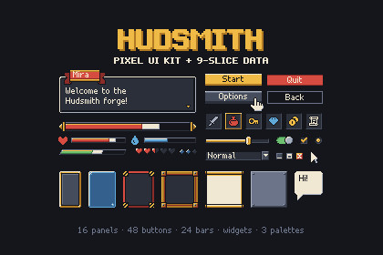 Hudsmith Pixel UI Kit - 9-Slice HUD & GUI