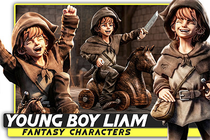 Young Boy Liam - Teenage Medieval Fighter with Horse