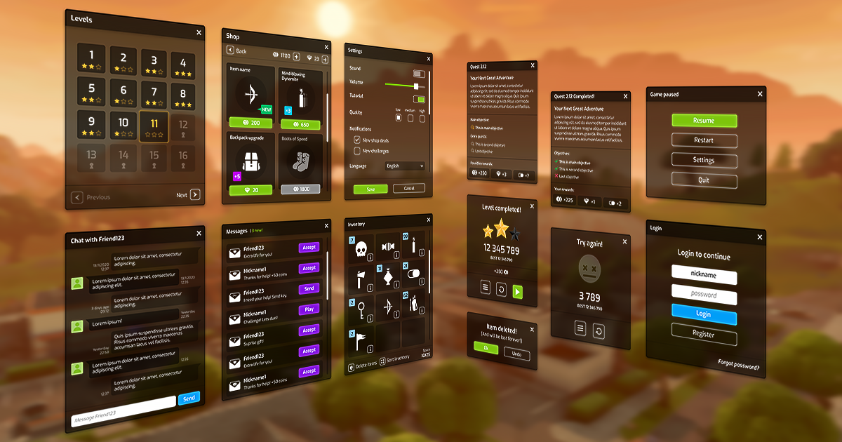 Flat Minimalist GUI / UI pack - over 600 PNG! | 2D GUI | Unity Asset Store