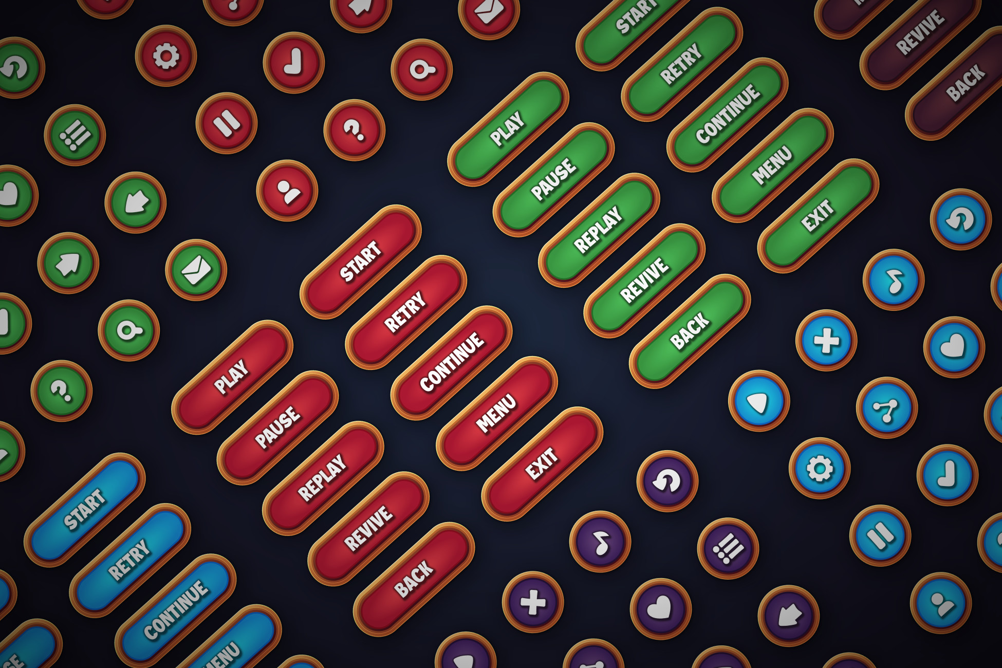 Game Buttons Pack 5 - Cartoon Style Buttons kit for Casual Games | 2D ...