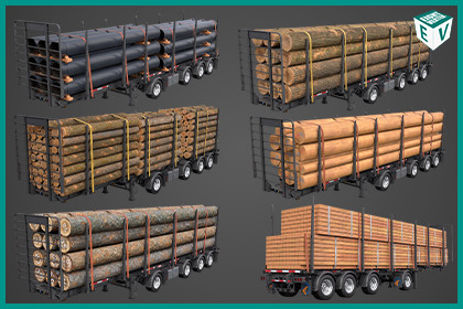 Logging Trailer Black with 6 Loads single Mat URP HDRP Textures