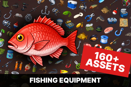 Fishing Gear Angling Tackle Fish Bait Outdoor Camping Icons Pack