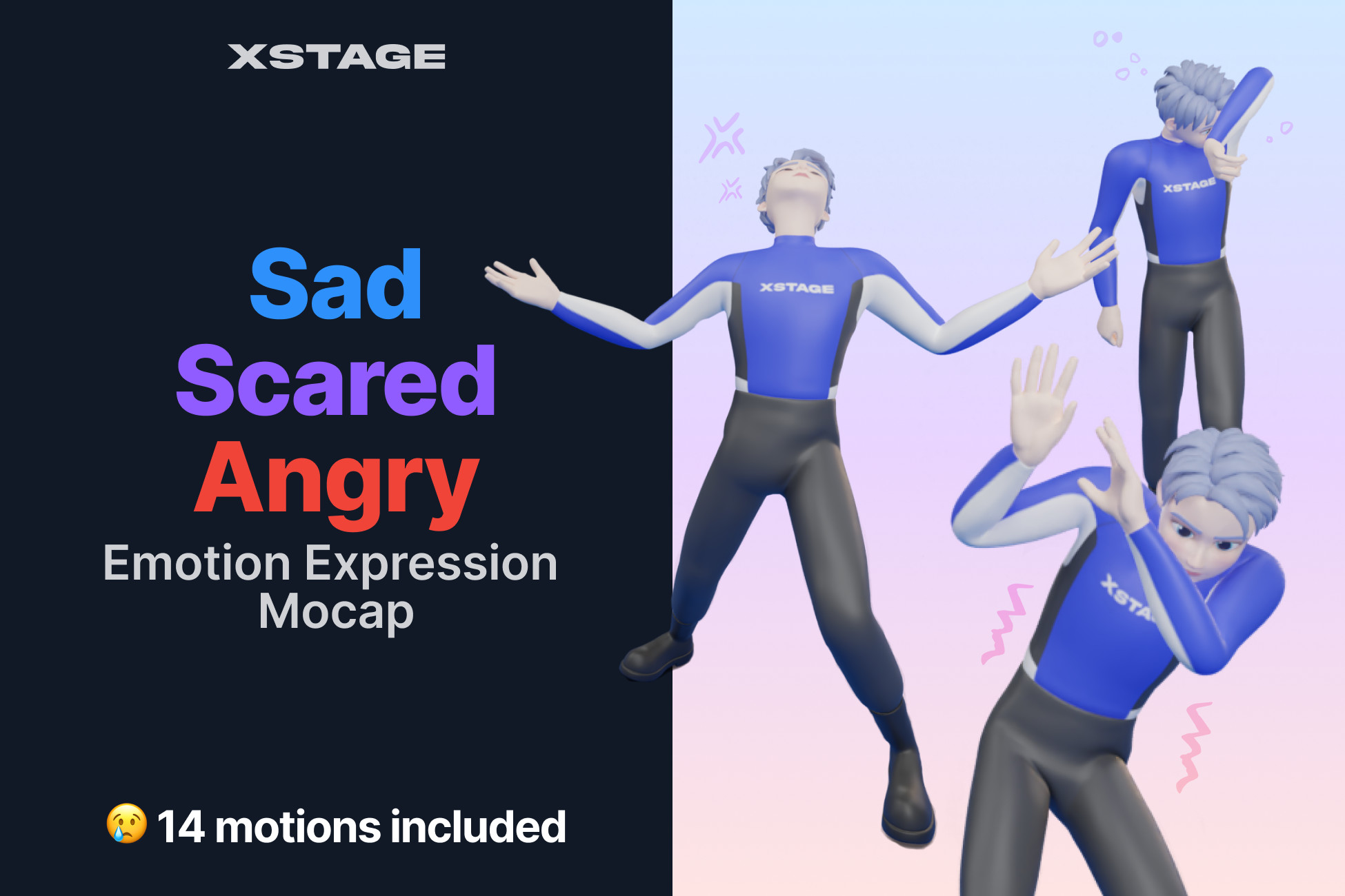 Sad/Scared/Angry_Negative Emotion Expressions Mocap Pack | 3D ...