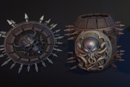 4 Dark Fantasy Destructible Barrels
