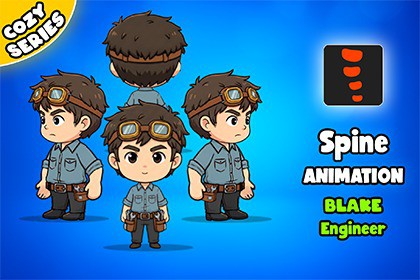 Blake Engineer 2D Animated Spine Character (Cozy Series)